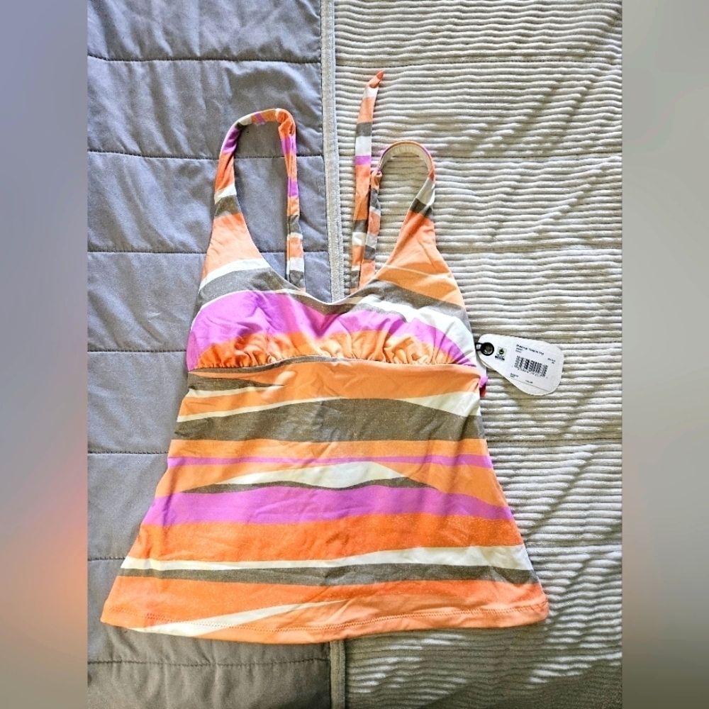 Prana Striped Tankini Top in Orange and Pink Multicolored Stripes Size XS NWT